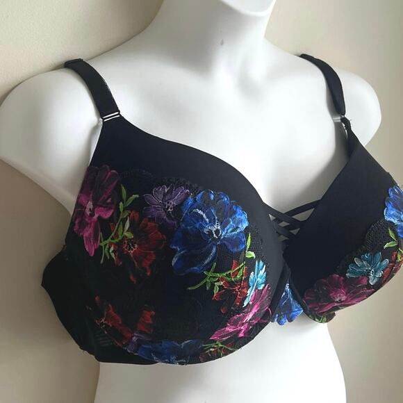 Torrid Curve Plus Size‎ Bras Lot 46DDD Push-Up & T-Shirt Black Lace Floral - Picture 2 of 9